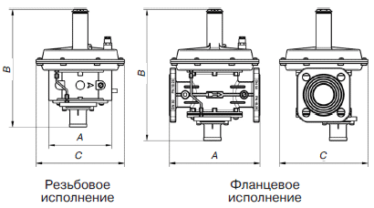 Исполнение монтажа регулятора давления газа Madas RG/2MB